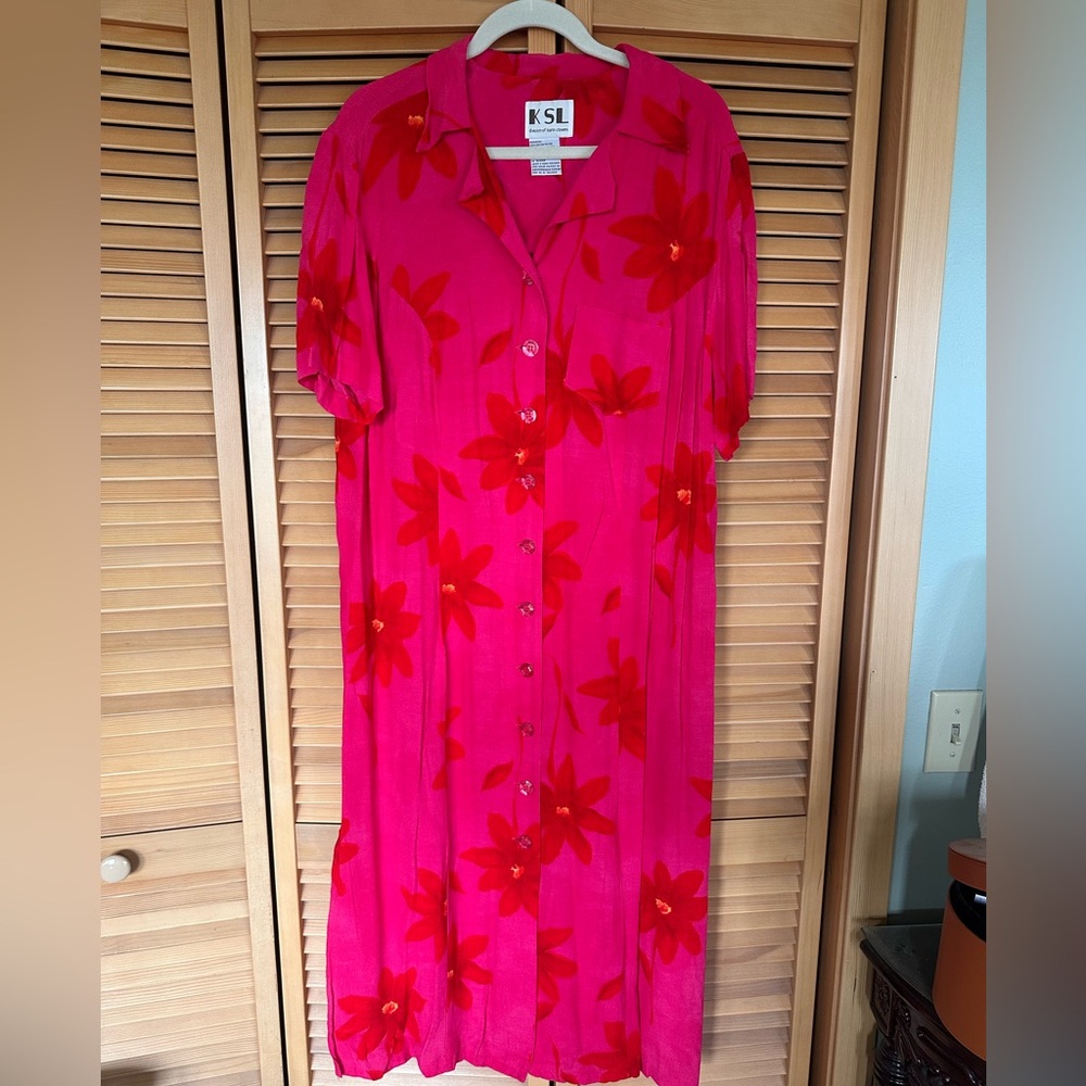 Vintage Sundress - Bright Pink Floral Button-Front - KSL by Karin Stevens